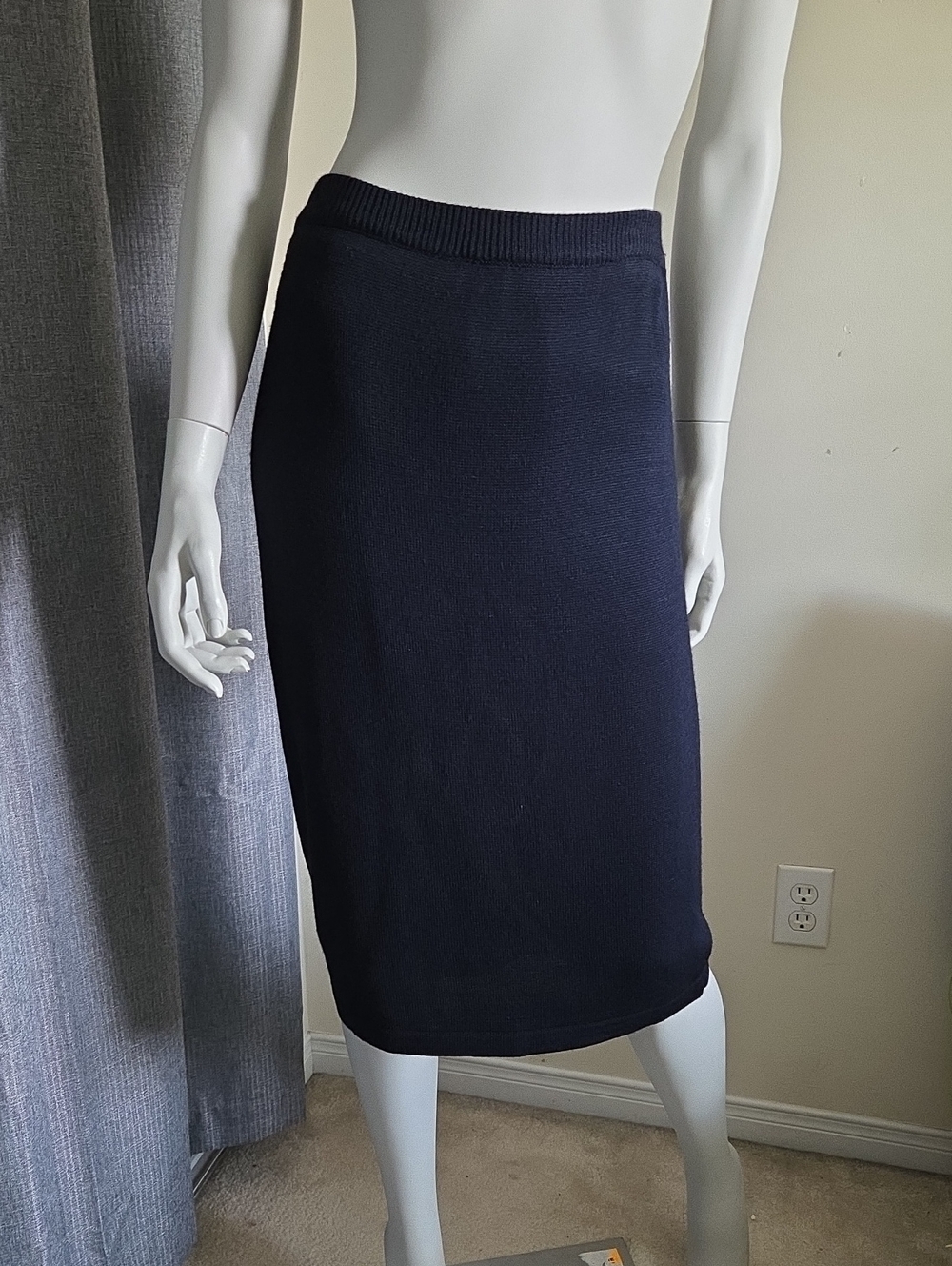 Magnolia Navy Knit Midi Lined Pencil Skirt